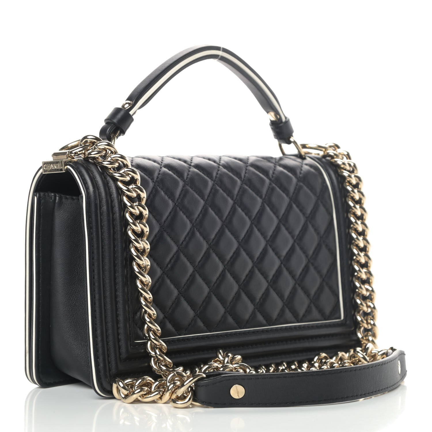 Chanel Calfskin Quilted Medium Boy Top Handle Flap Black 2 of 6