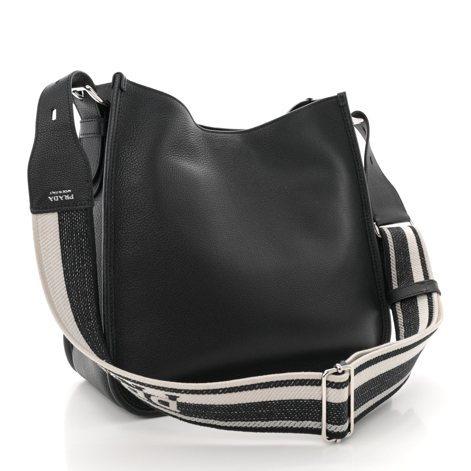 Prada Vitello Daino Soft Hobo Messenger Bag Black 3 of 13