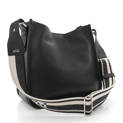 Prada Vitello Daino Soft Hobo Messenger Bag Black 3 of 13