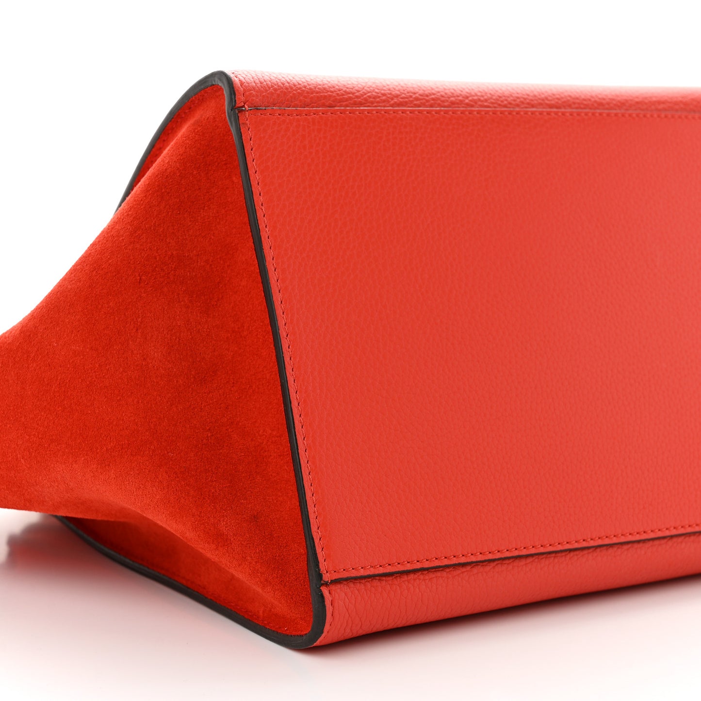 Drummed Calfskin Suede Medium Trapeze Vermillion