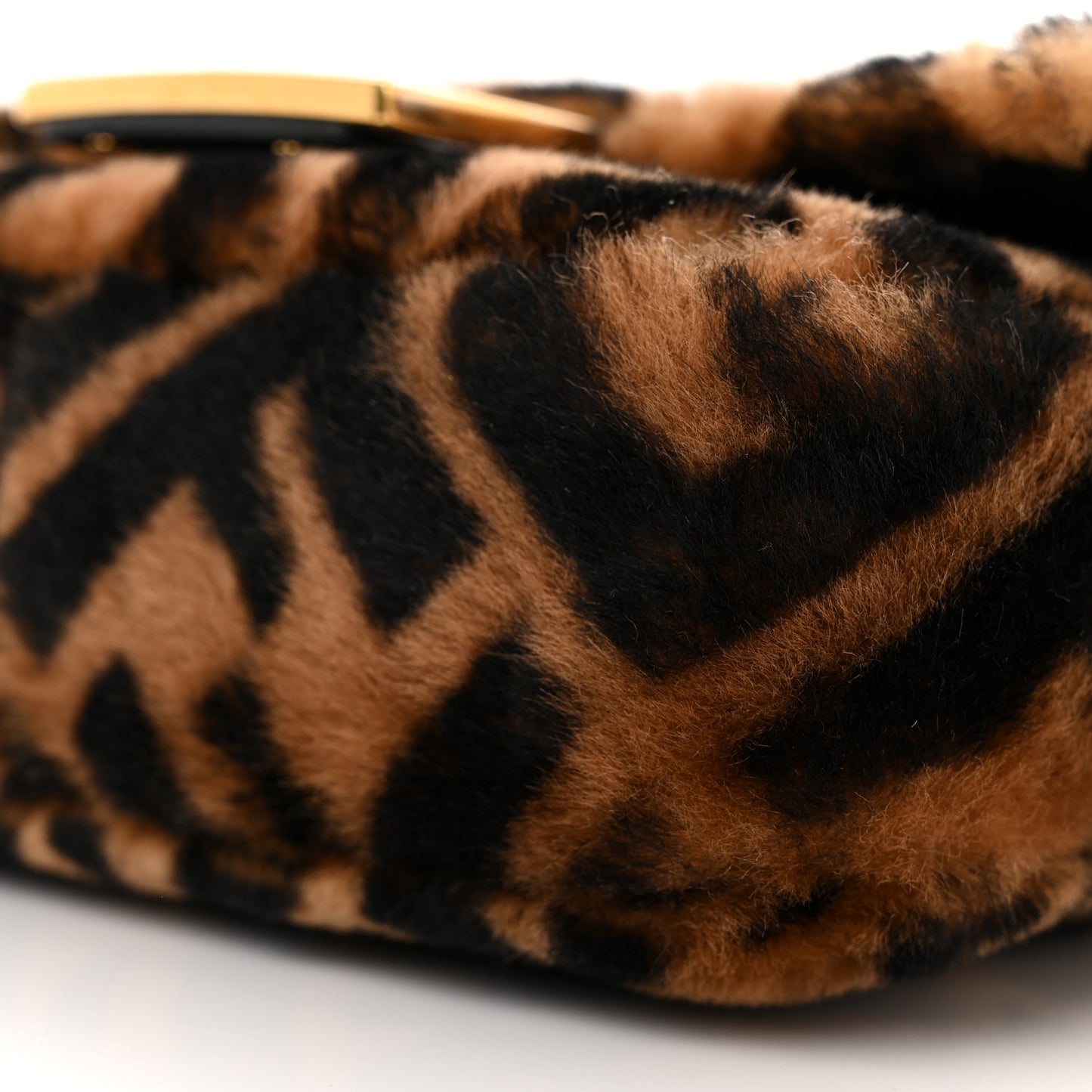 Shearling Vitello Dolce Macro FF 1974 Mini Baguette Tobacco Black