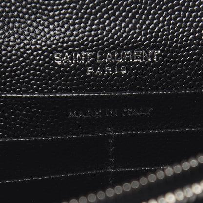 Saint Laurent Grain De Poudre Matelasse Chevron Monogram Envelope Chain Wallet Black 6 of 12