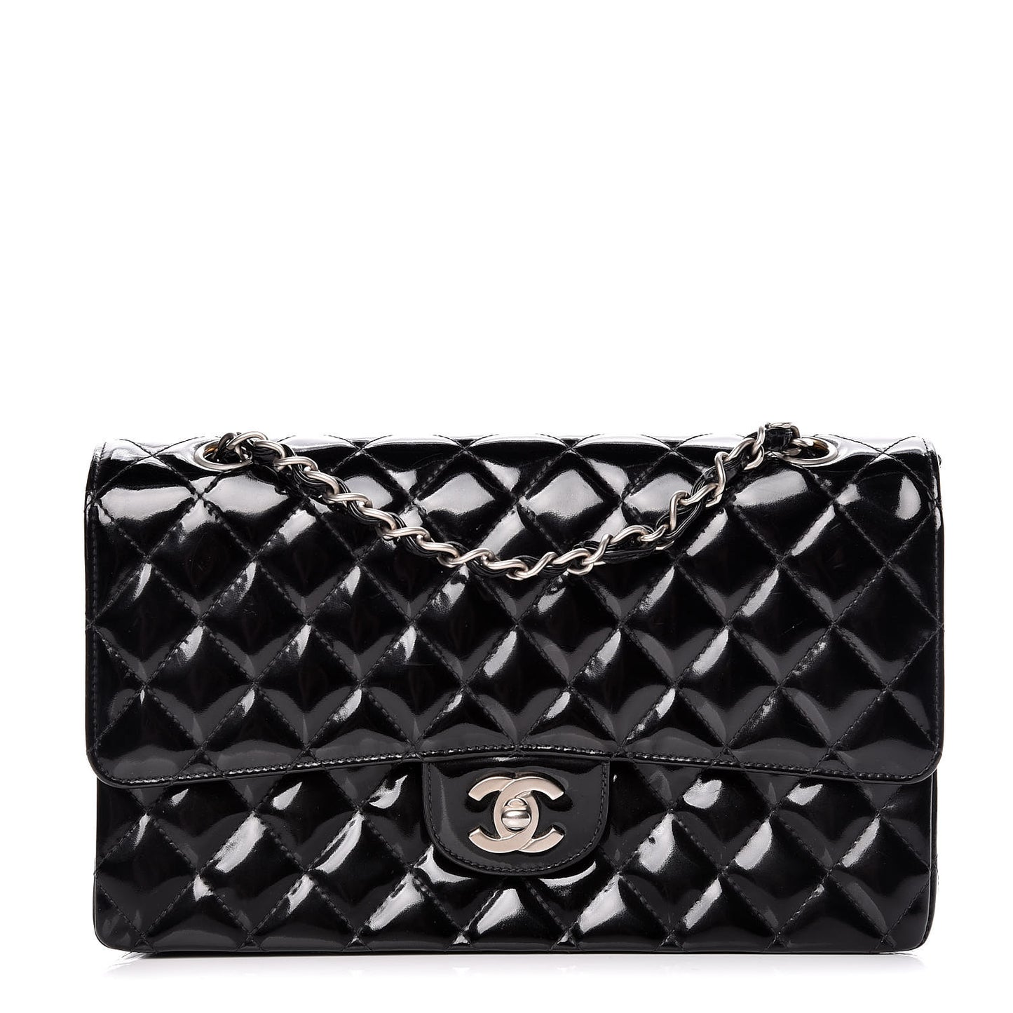 Patent Quilted Medium Double Flap Black