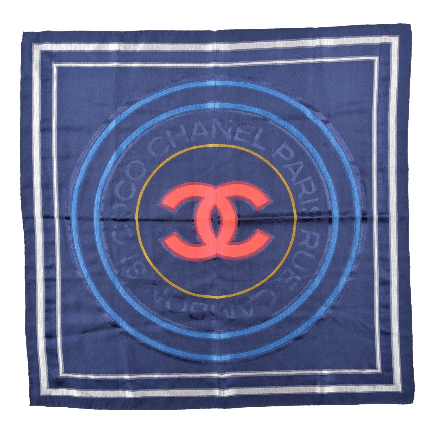 Chanel Silk CC Square Scarf Navy Multicolor 1 of 3