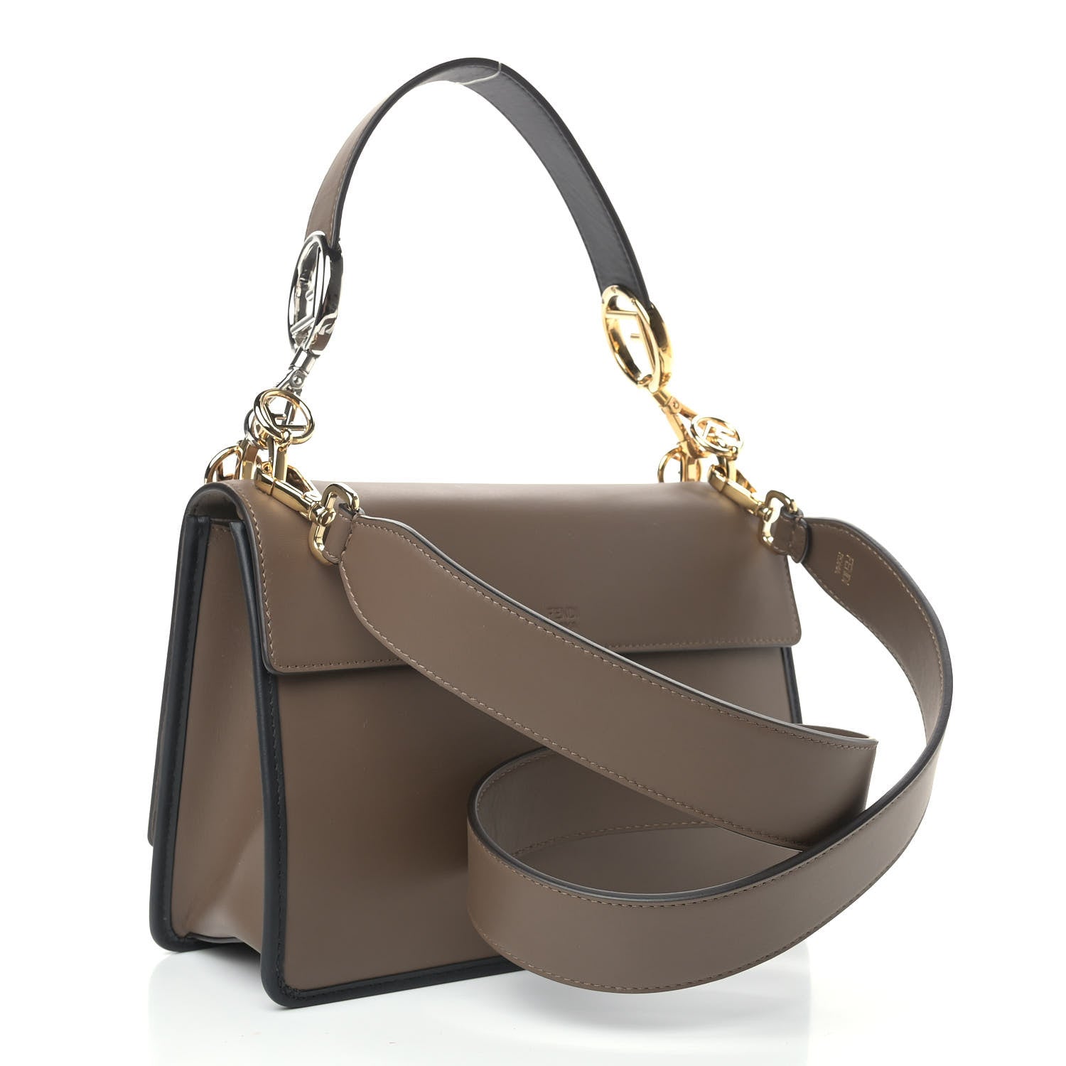 Fendi Vitello Century F is Fendi Bi-Color FF 1974 Embossed Kan I Shoulder Bag Maya Black 3 of 9