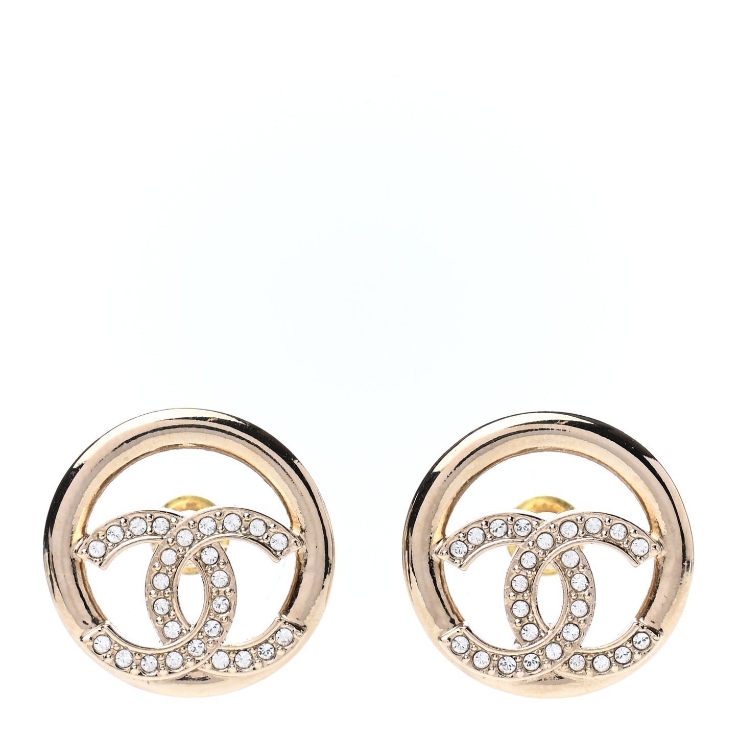 Crystal CC Round Earrings Gold