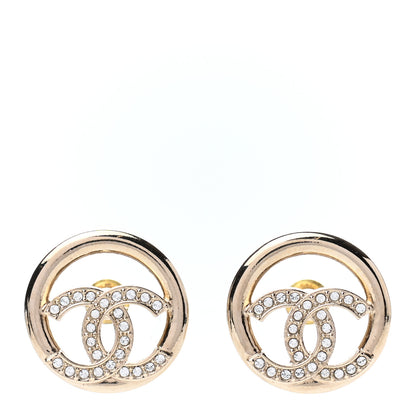 Chanel Crystal CC Round Earrings Gold 1 of 4
