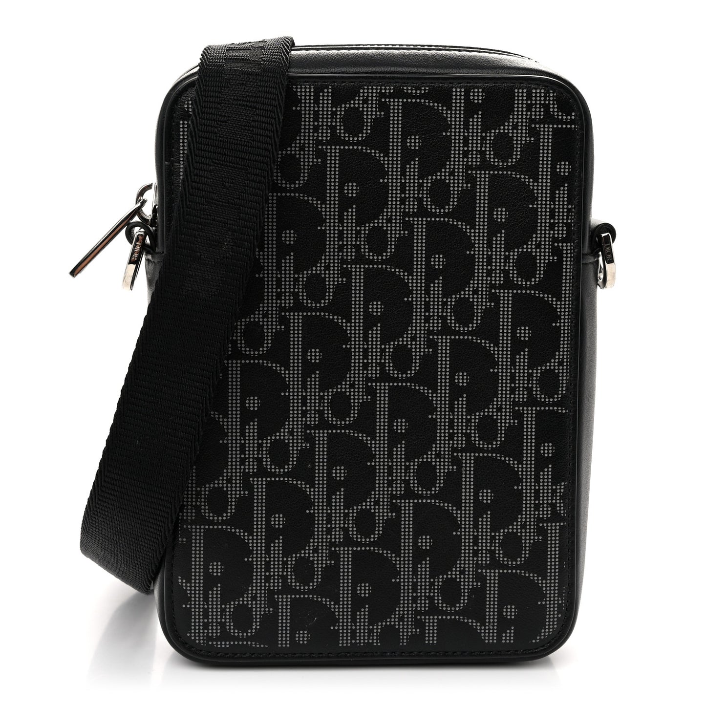 Calfskin Oblique Galaxy Perforated World Tour Messenger Pouch Black
