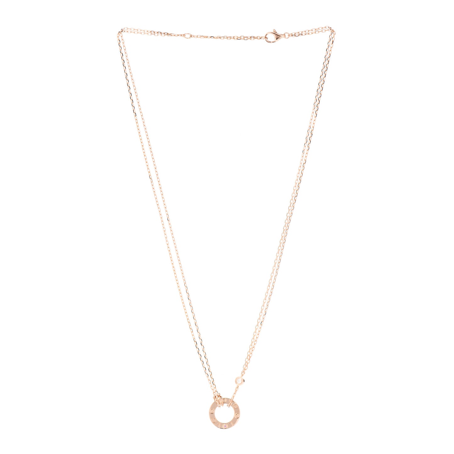 18K Pink Gold 1 Diamond 1 Pink Sapphire LOVE Necklace