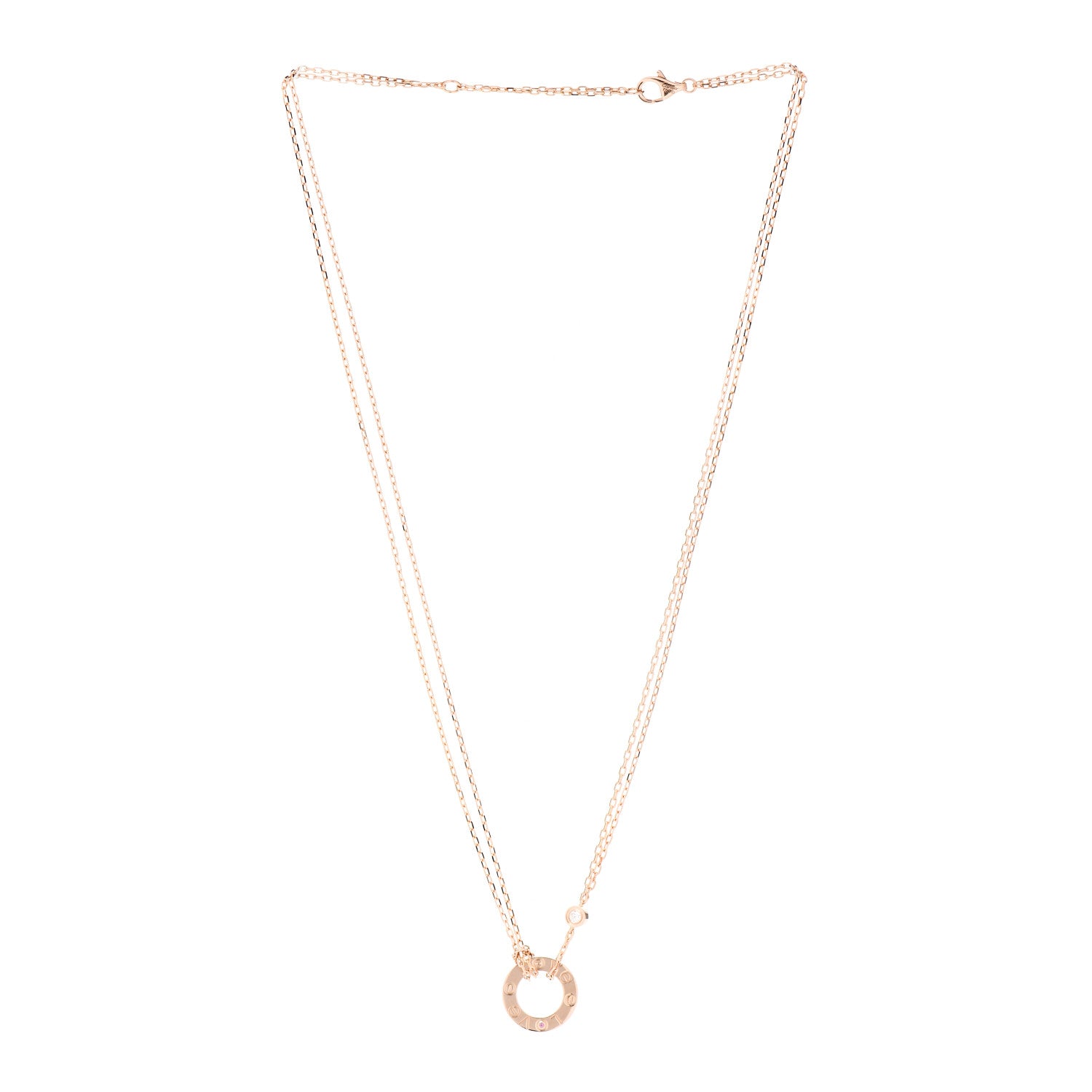 Cartier 18K Pink Gold 1 Diamond 1 Pink Sapphire LOVE Necklace 3 of 5