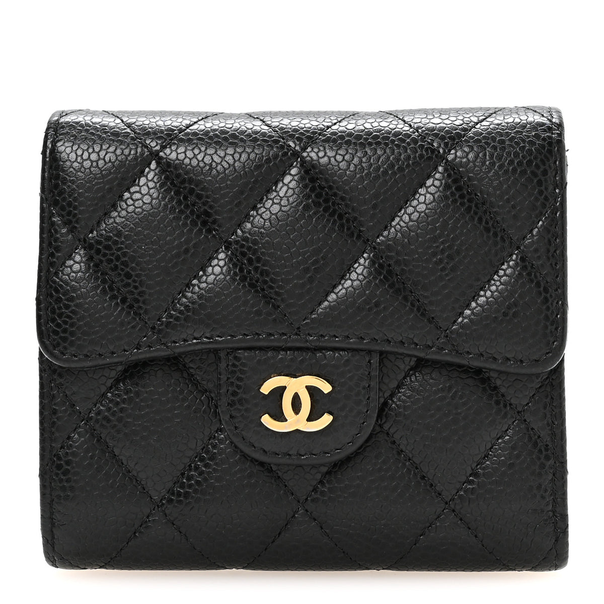 Caviar Quilted Compact Flap Wallet Black