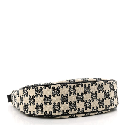 Celine Cotton Gabardine Bouclette Embroidered Medium Strap Ava Triomphe Shoulder Bag Black 4 of 10