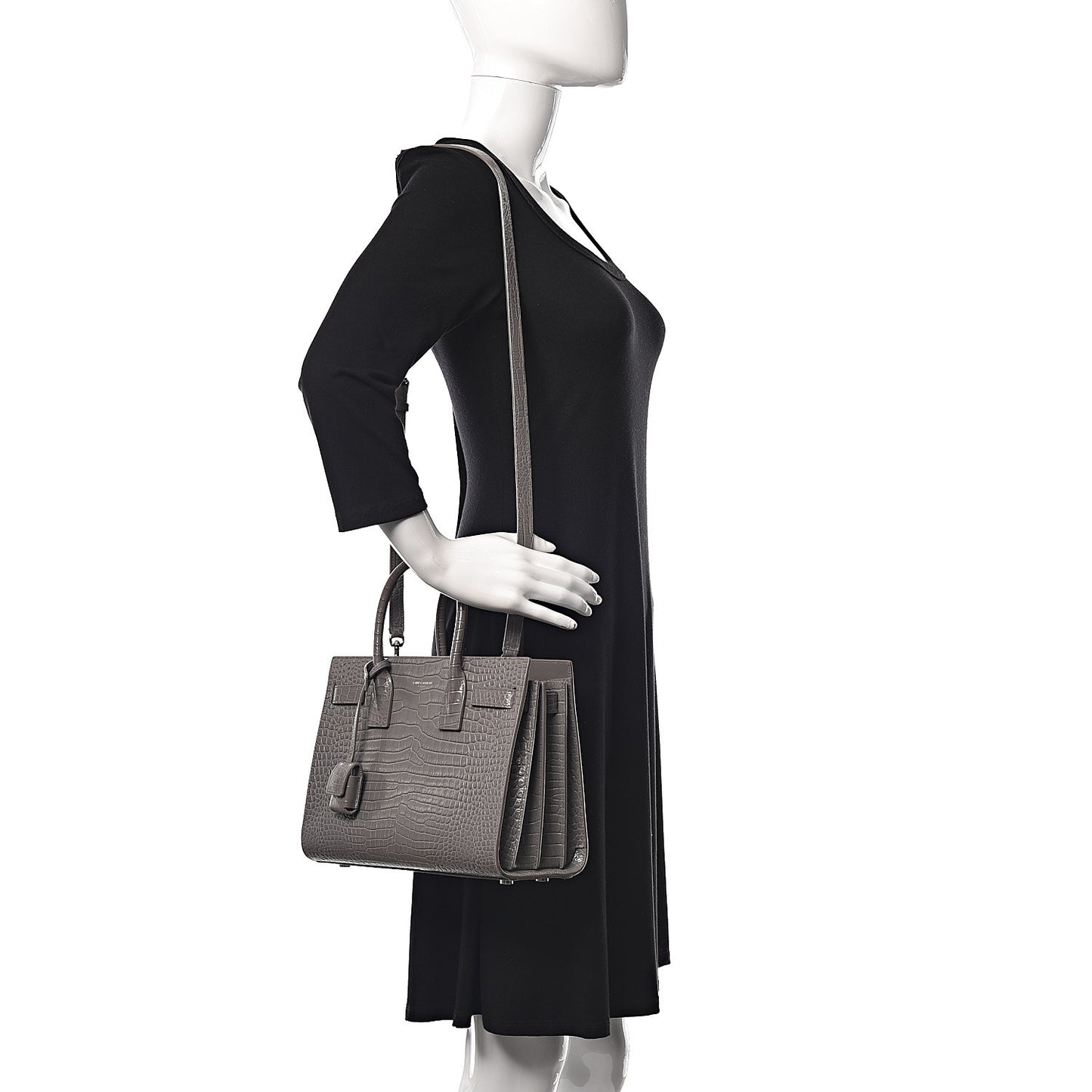 Calfskin Crocodile Embossed Baby Sac De Jour Fog