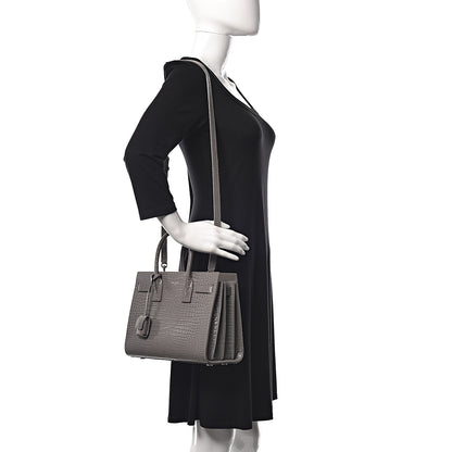 Saint Laurent Calfskin Crocodile Embossed Baby Sac De Jour Fog 2 of 17