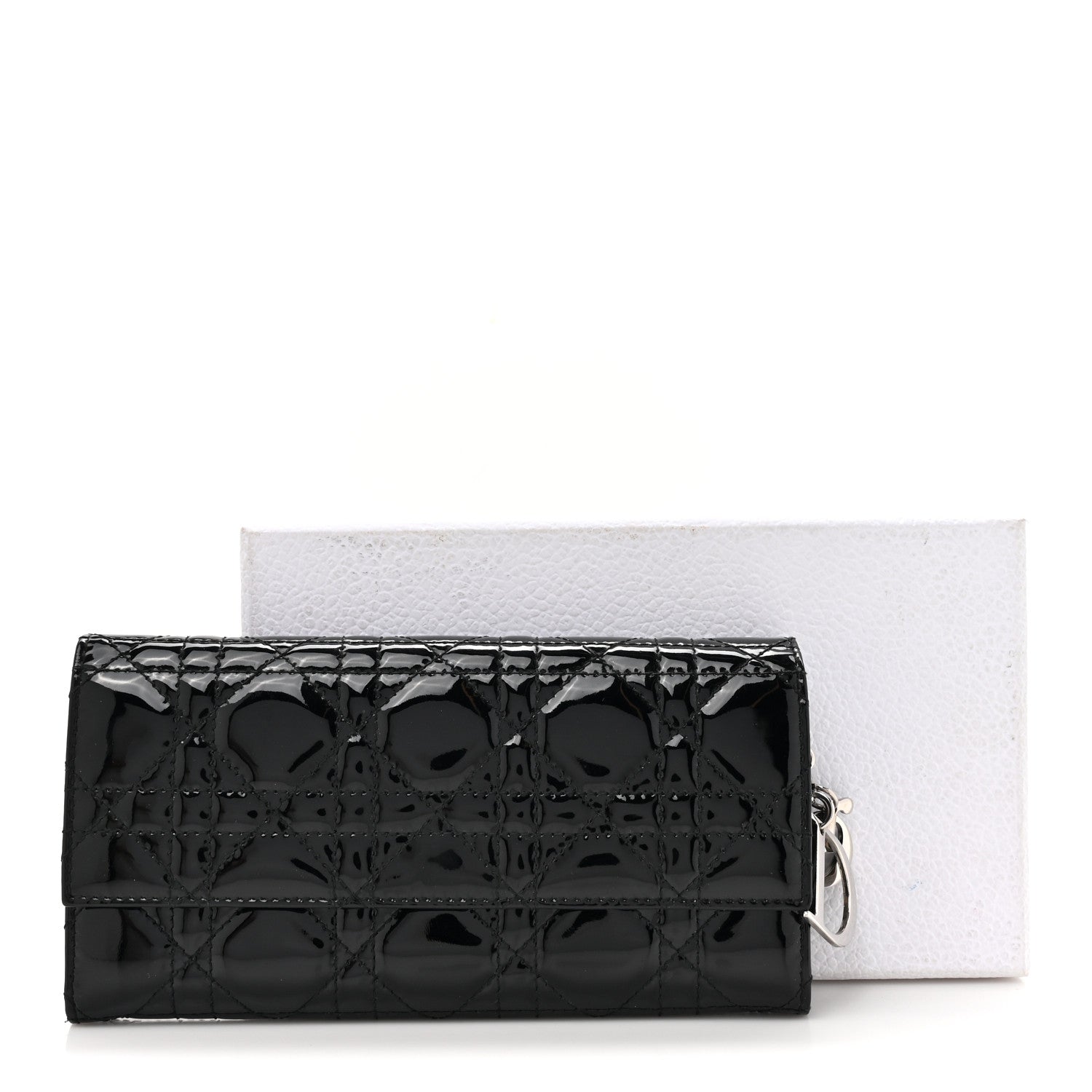 Christian Dior Patent Lambskin Cannage Lady Dior Rendezvous Wallet On Chain Black 13 of 13