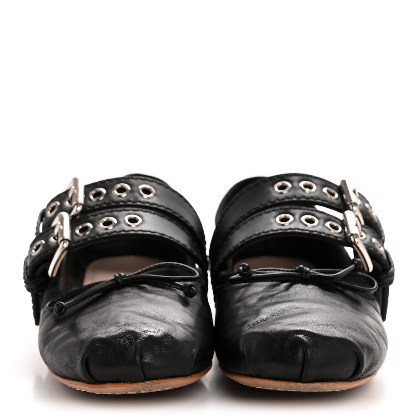 Nappa Vitello Nevada Double Buckle Ballerina Flats 36.5 Black