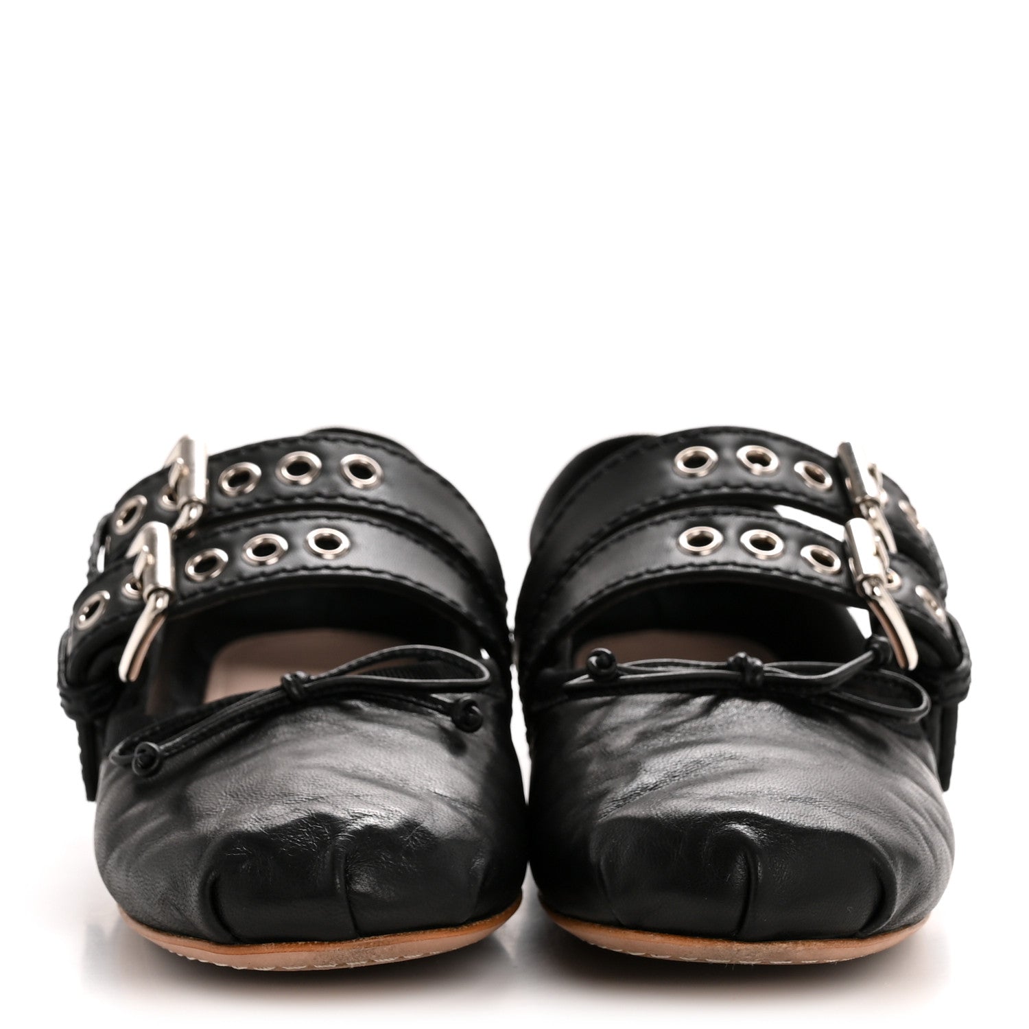 Miu Miu Nappa Vitello Nevada Double Buckle Ballerina Flats 36.5 Black 3 of 11
