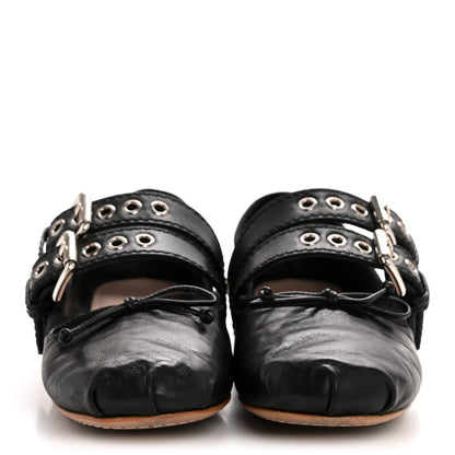 Miu Miu Nappa Vitello Nevada Double Buckle Ballerina Flats 36.5 Black 3 of 11