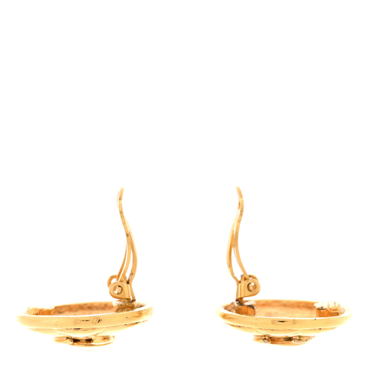 Metal Quilted Round CC Clip On Earrings Gold