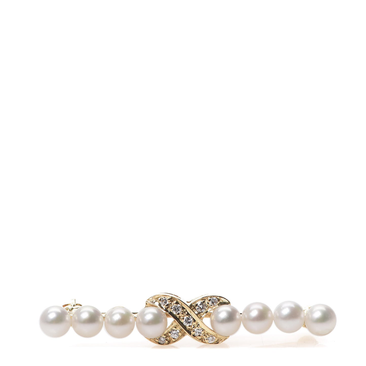 18K Yellow Gold Diamond Pearl X Brooch Pin