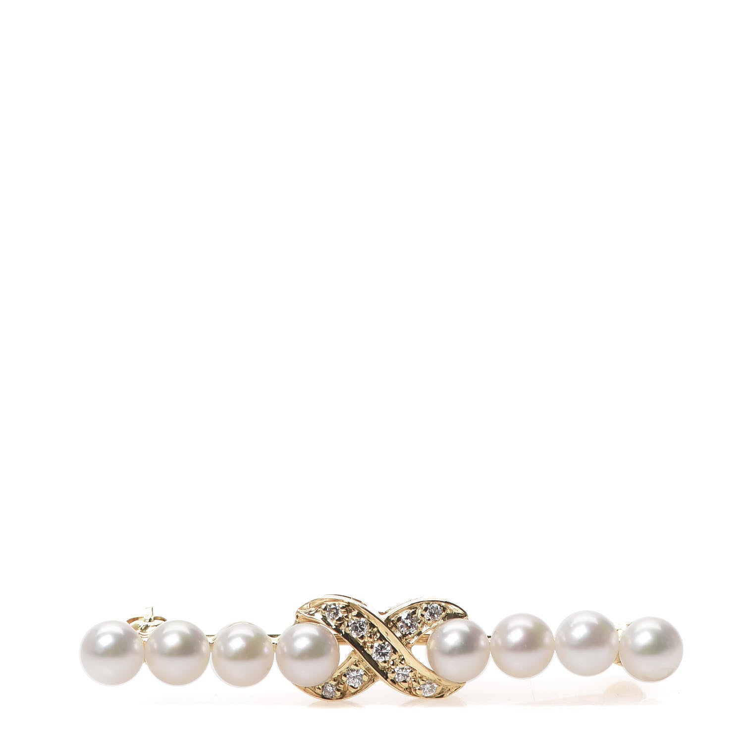 Tiffany 18K Yellow Gold Diamond Pearl X Brooch Pin 1 of 3