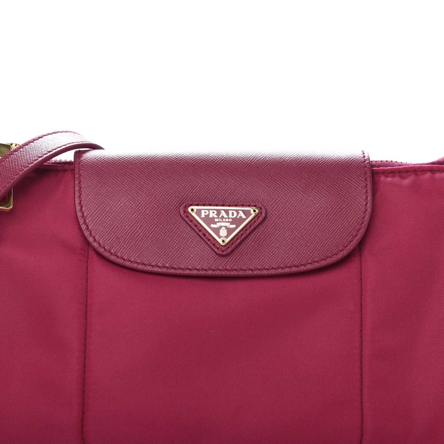 Nylon Vela Saffiano Flat Flap Messenger Bag Fuxia