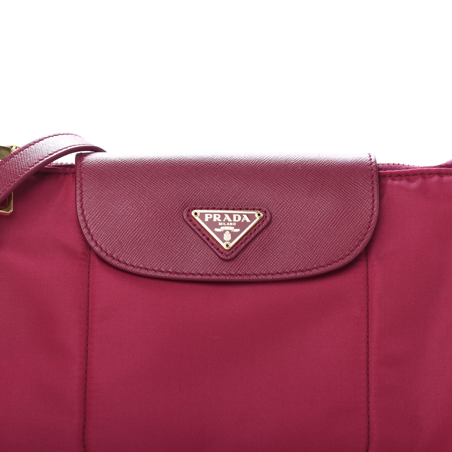 Prada Nylon Vela Saffiano Flat Flap Messenger Bag Fuxia 10 of 10