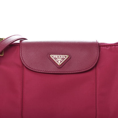 Prada Nylon Vela Saffiano Flat Flap Messenger Bag Fuxia 10 of 10