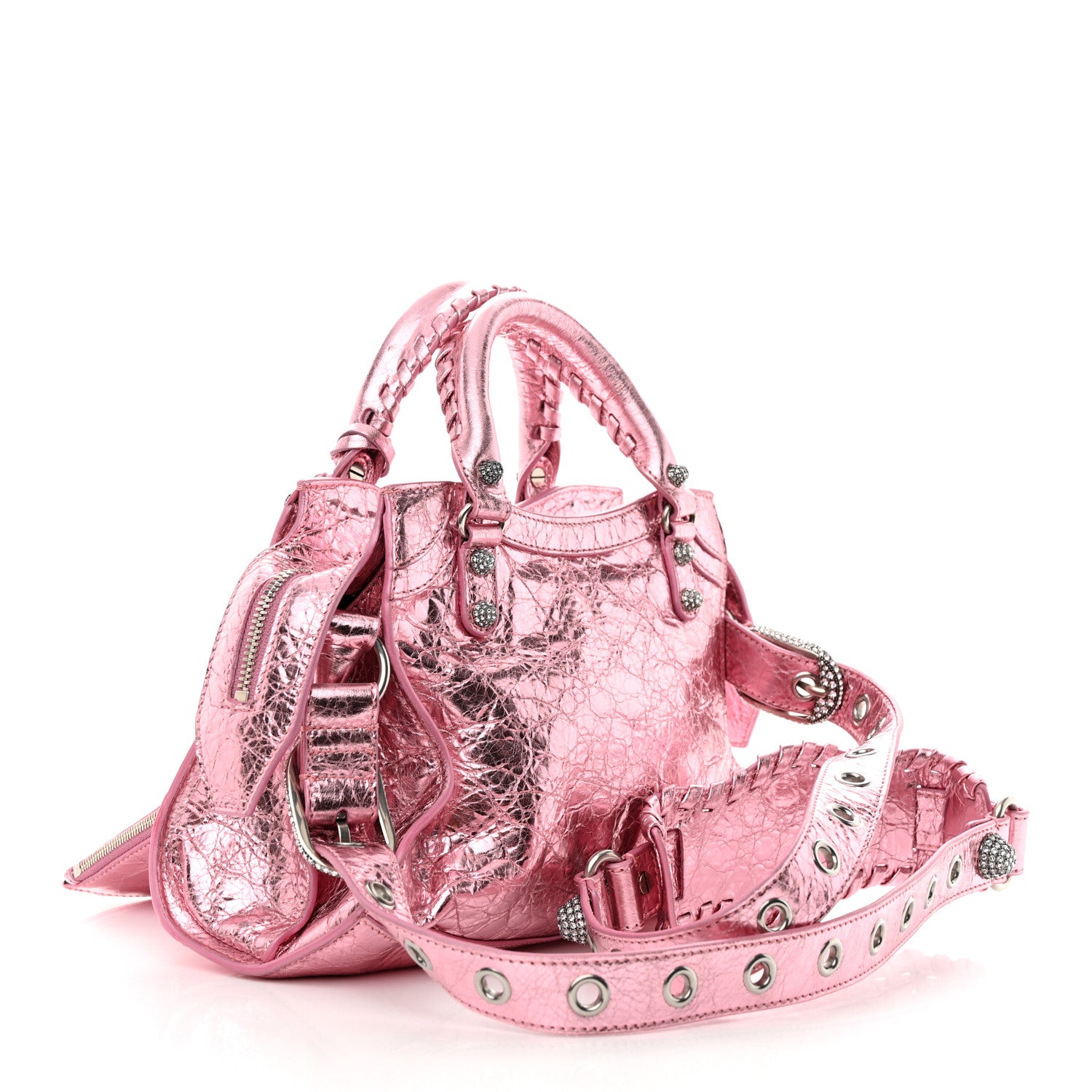 Balenciaga Metallic Agneau Arena Crystal Neo Cagole Handbag XS Met