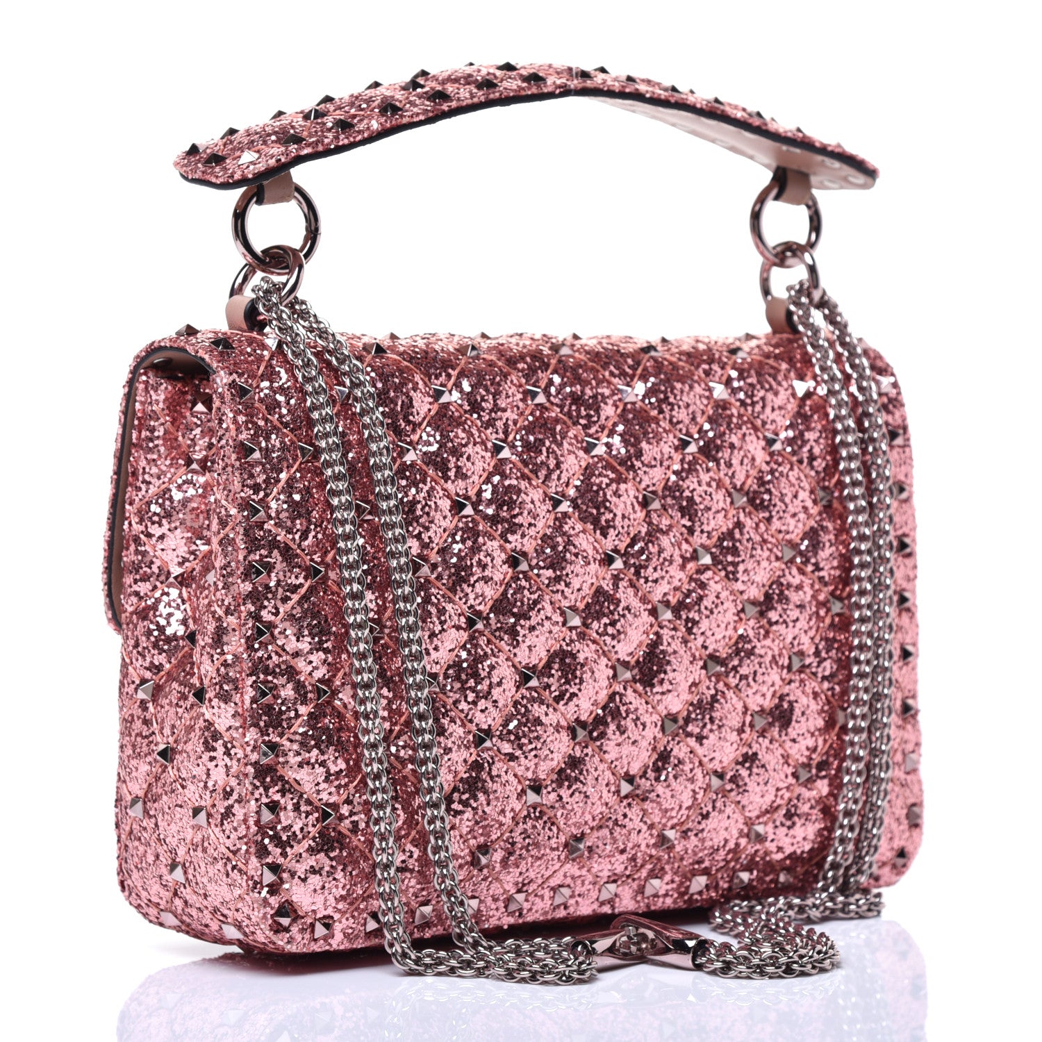 Valentino Garavani Glitter Medium Rockstud Spike Shoulder Bag Antique Pink 3 of 9