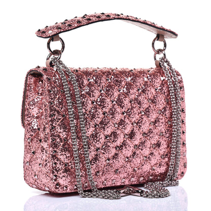 Valentino Garavani Glitter Medium Rockstud Spike Shoulder Bag Antique Pink 3 of 9