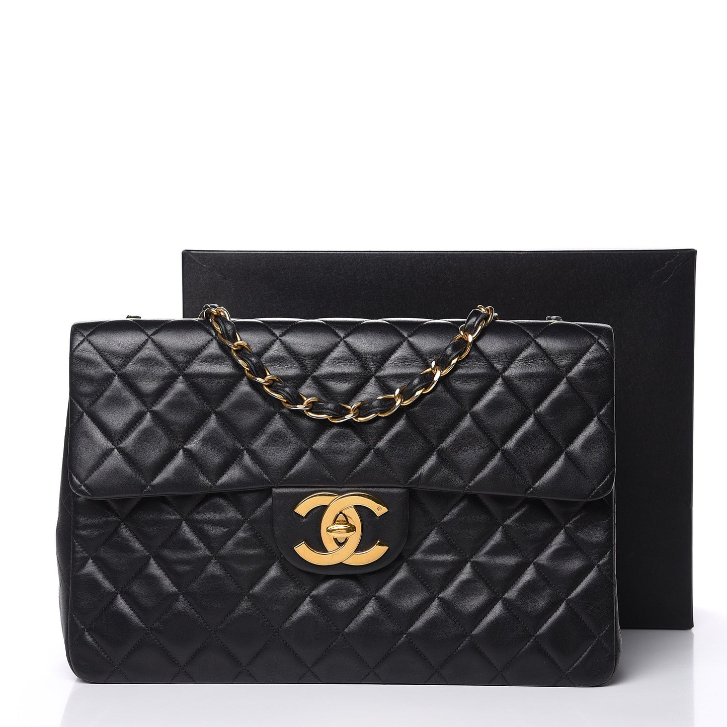 Lambskin Quilted XL Jumbo Single Flap Black