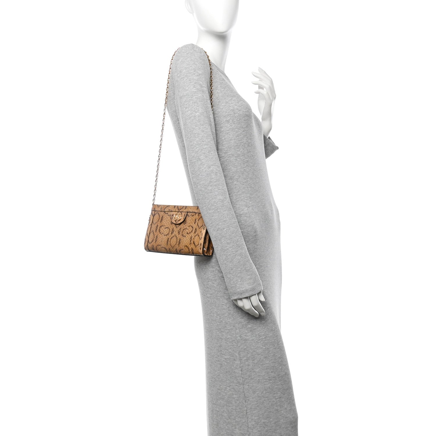 Gucci Snakeskin GG Mini Ophidia Chain Shoulder Bag Brown 2 of 10