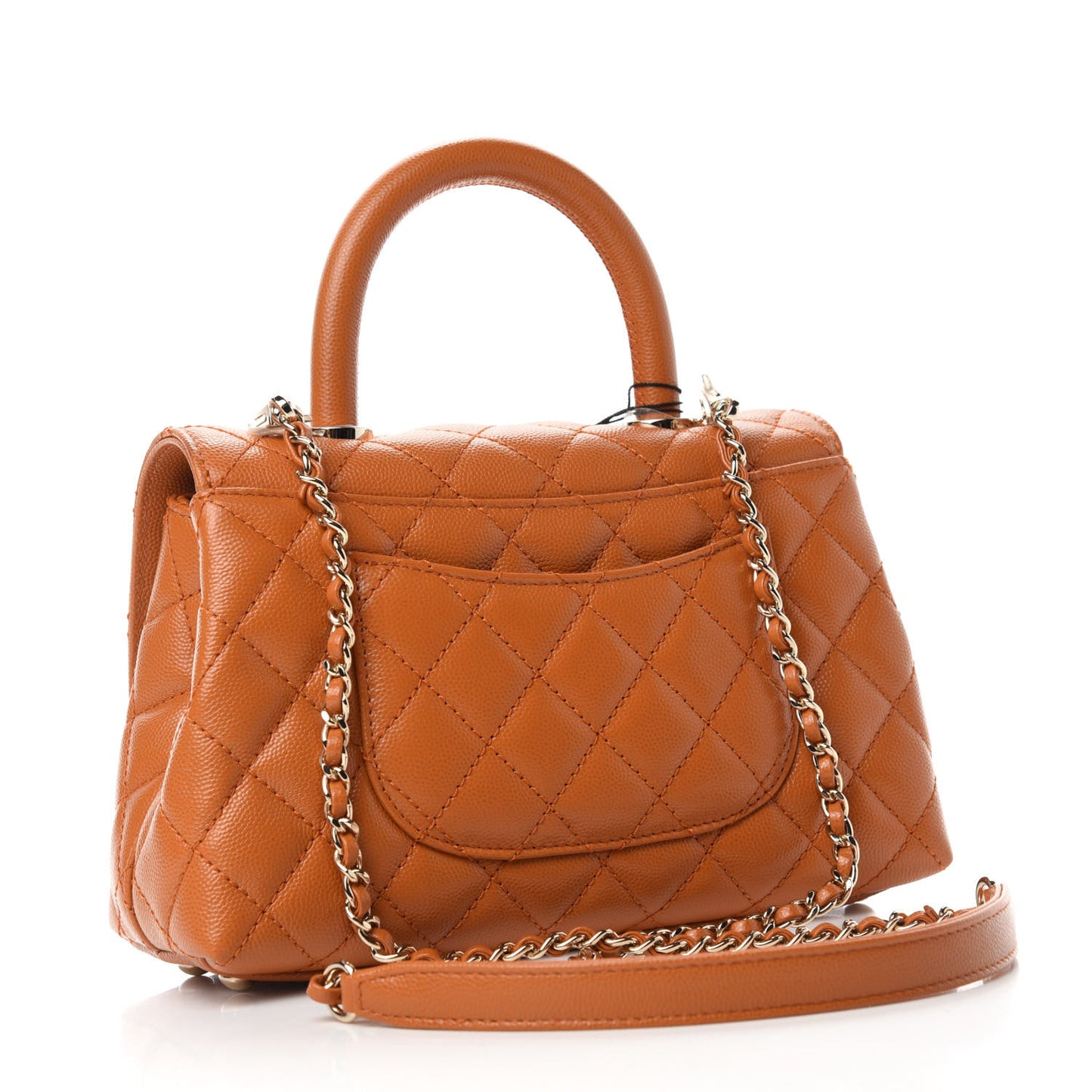 Caviar Quilted Mini Coco Handle Flap Light Brown