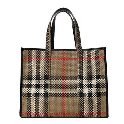 Burberry Calfskin Woven Vintage Check East West Book Tote 1 of 9