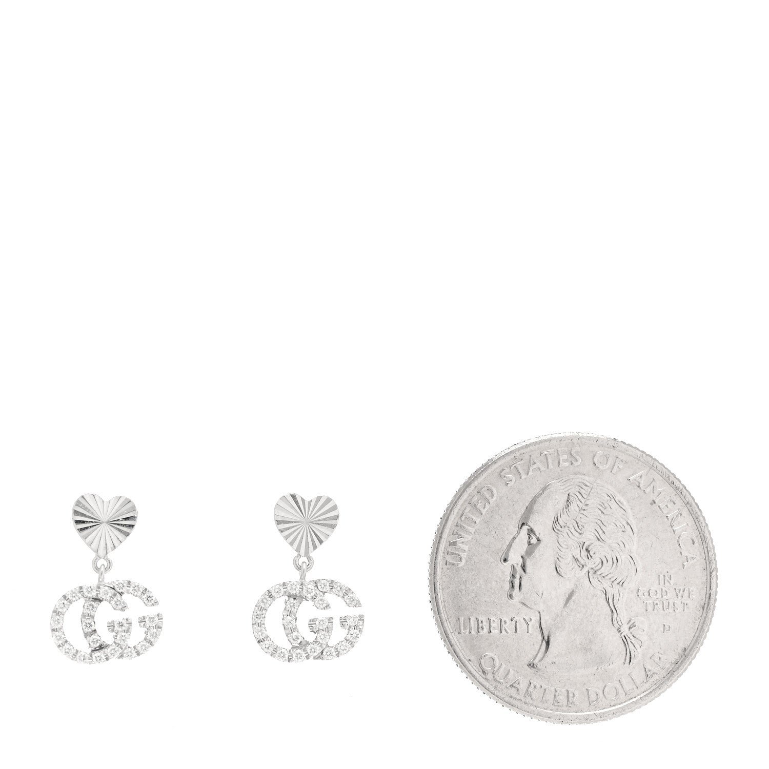 Gucci 18K White Gold Diamond GG Running Heart Drop Earrings 2 of 5