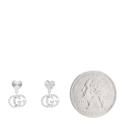Gucci 18K White Gold Diamond GG Running Heart Drop Earrings 2 of 5