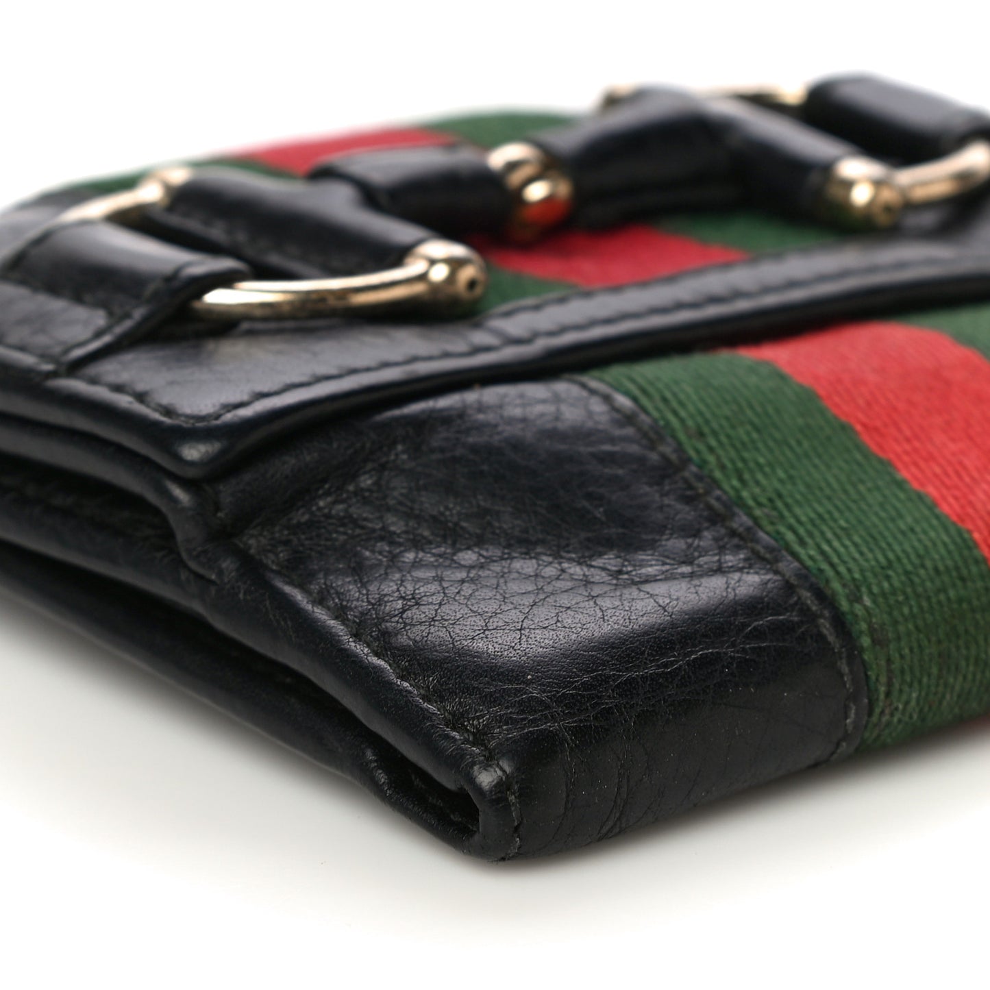 Calfskin Web Horsebit French Flap Wallet Black