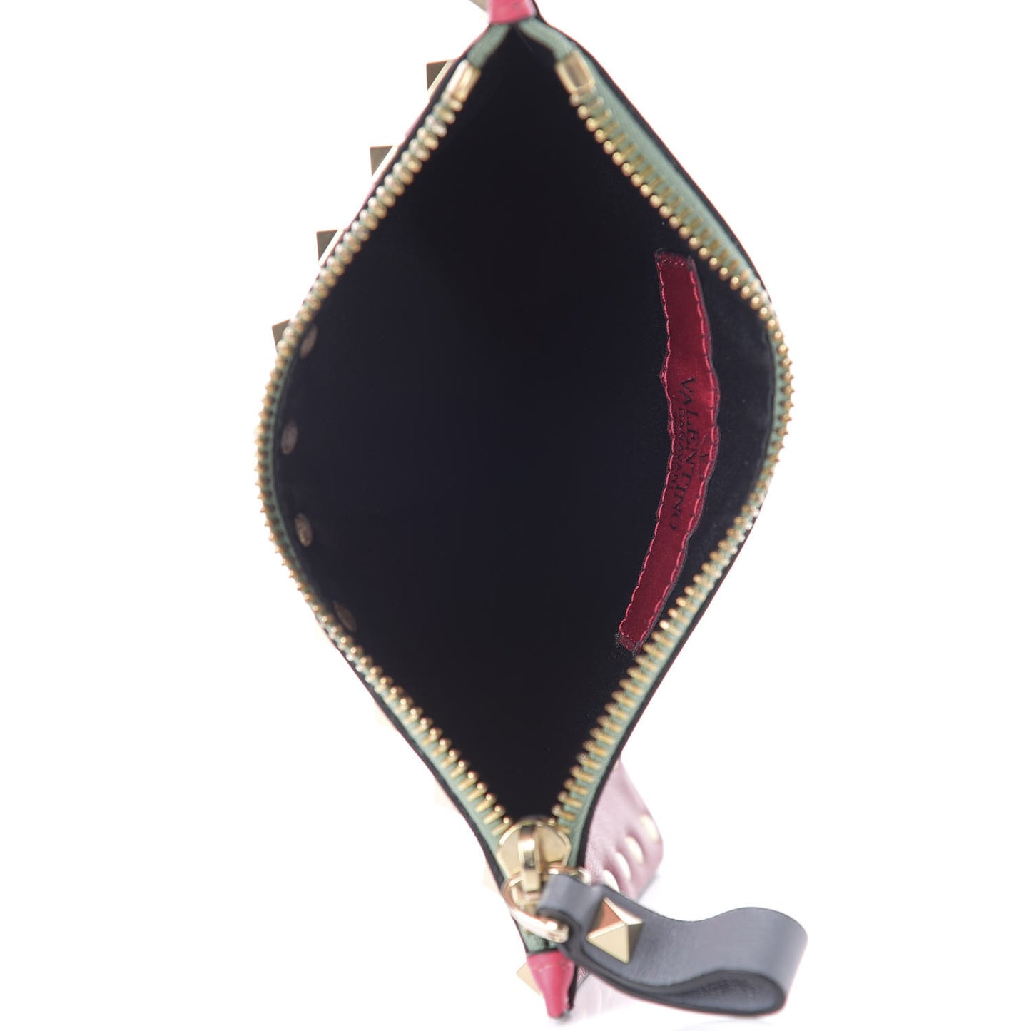 Vitello Italian Pop Small Rockstud Zip Pouch Deep Rose Scarlet
