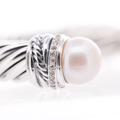 David Yurman Sterling Silver Diamond Pearl 10mm Crossover Hinge Bracelet 3 of 6