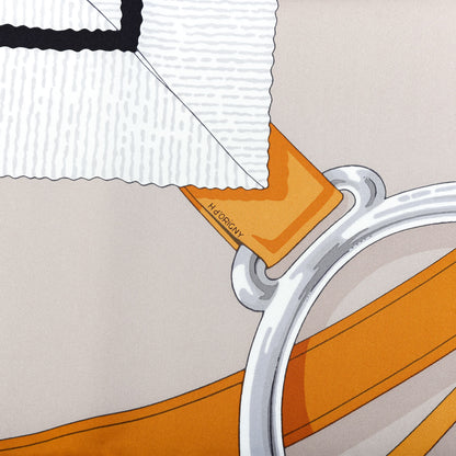 Hermes Silk Grand Manege Detail Scarf 90 Black Etoupe Caramel 4 of 6