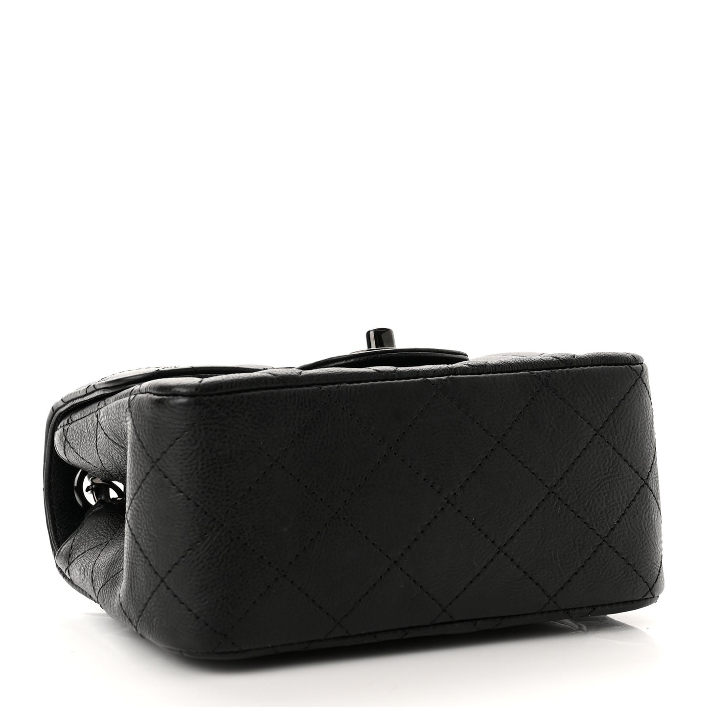 Crumpled Calfskin Quilted Mini Square Flap So Black