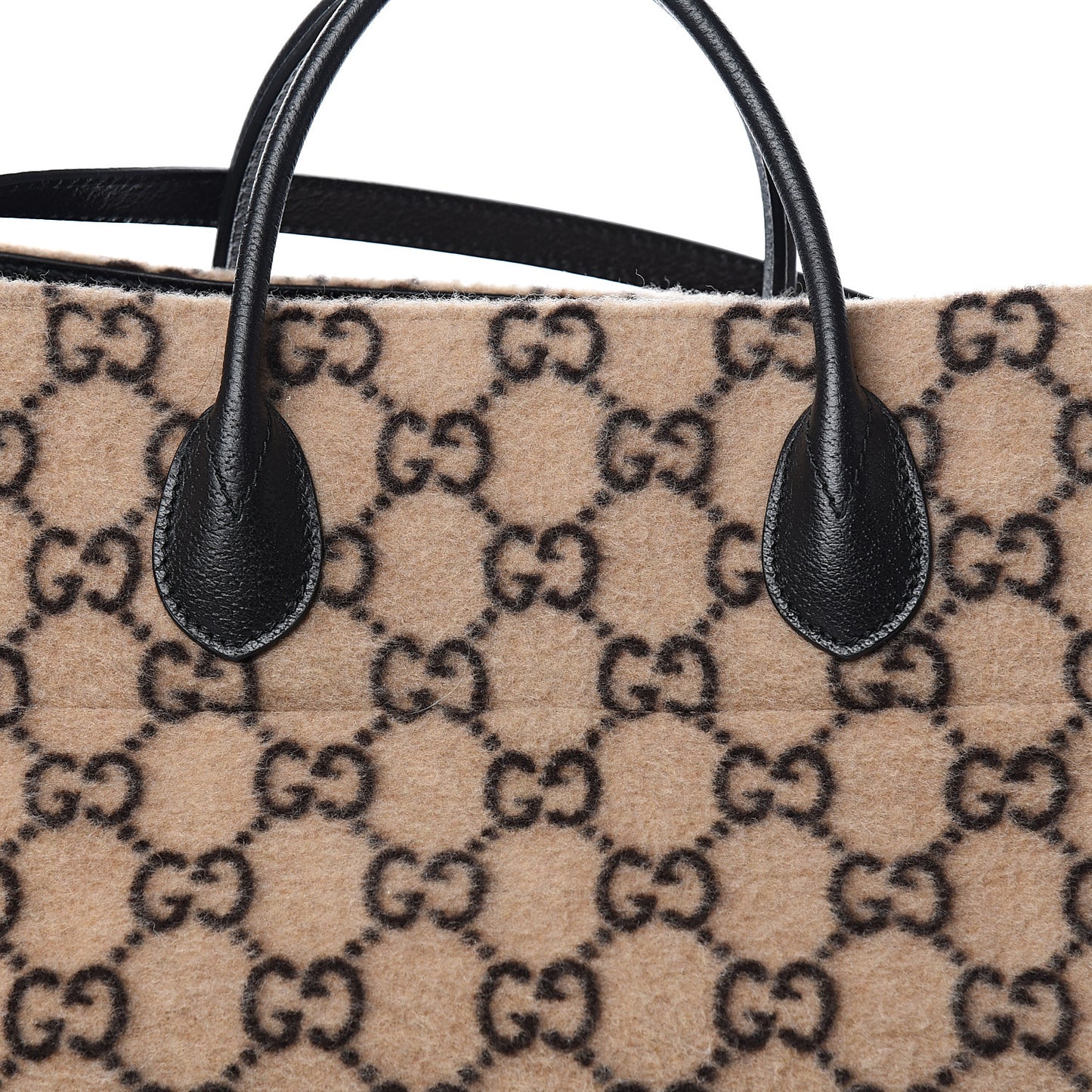Covered Wool GG Monogram Large Tote Bag Beige Ebony