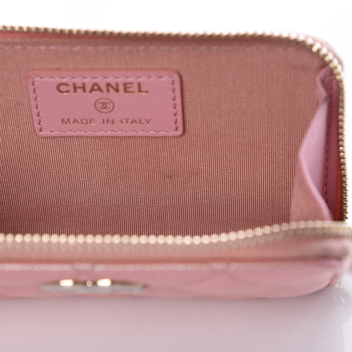 Iridescent Caviar Quilted Zipped Key Holder Case Rose Pink