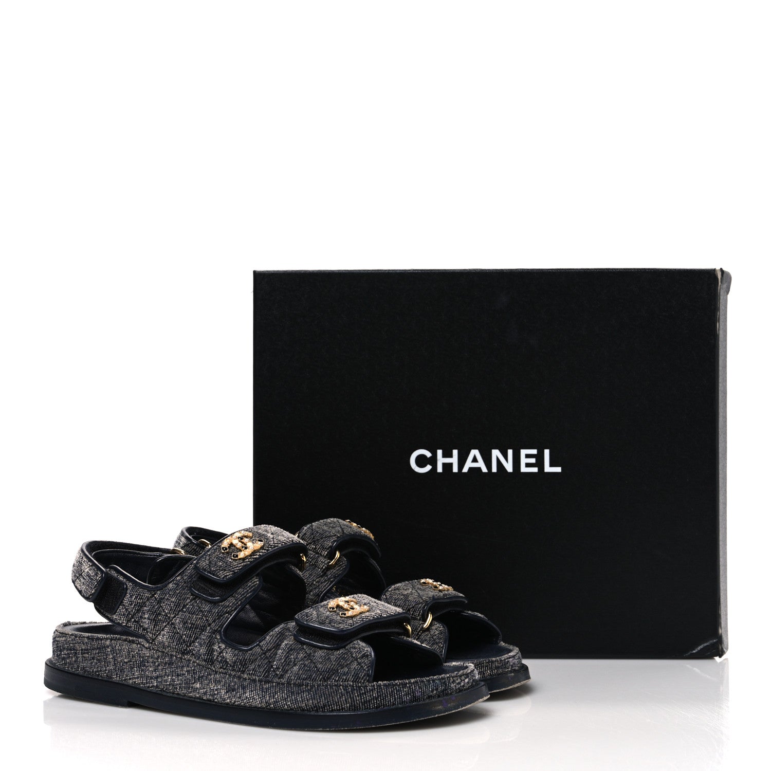 Chanel Velvet Velcro Dad Sandals 36 Grey 12 of 12