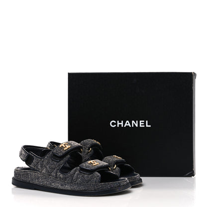 Chanel Velvet Velcro Dad Sandals 36 Grey 12 of 12
