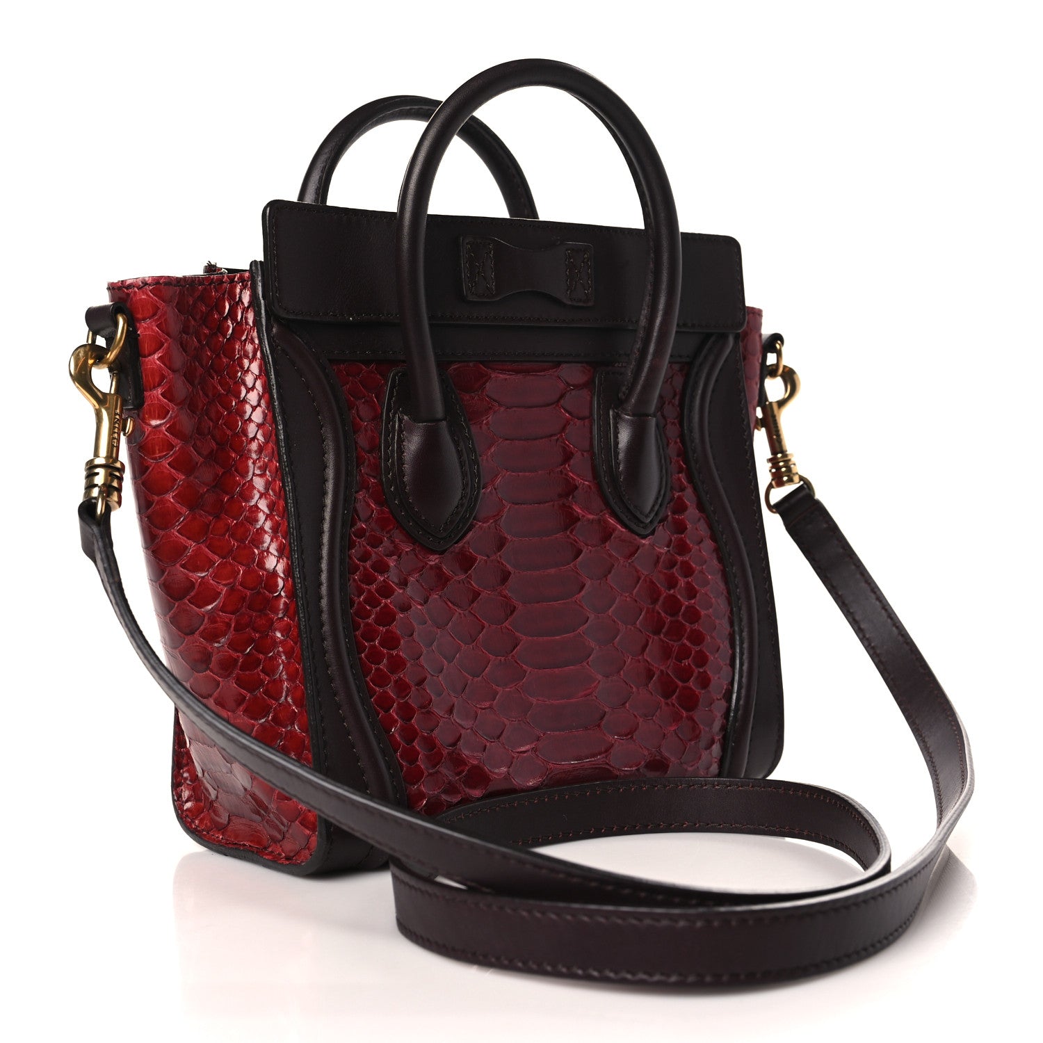 Celine Snakeskin Calfskin Nano Tri-Color Luggage Red 3 of 9