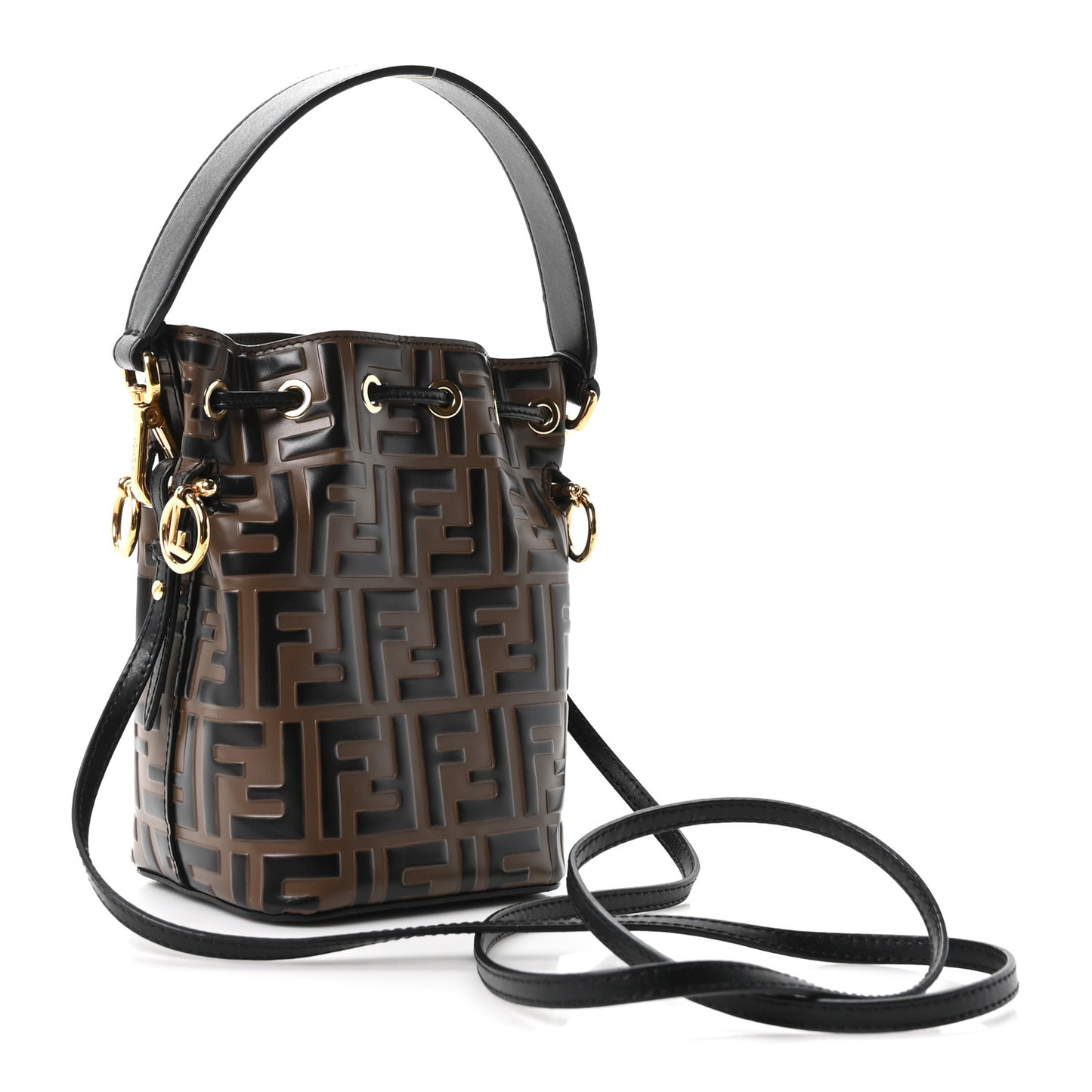 Vitello Liberty F is Fendi Bi-Color FF 1974 Embossed Mini Mon Tresor Bucket Bag Maya Black