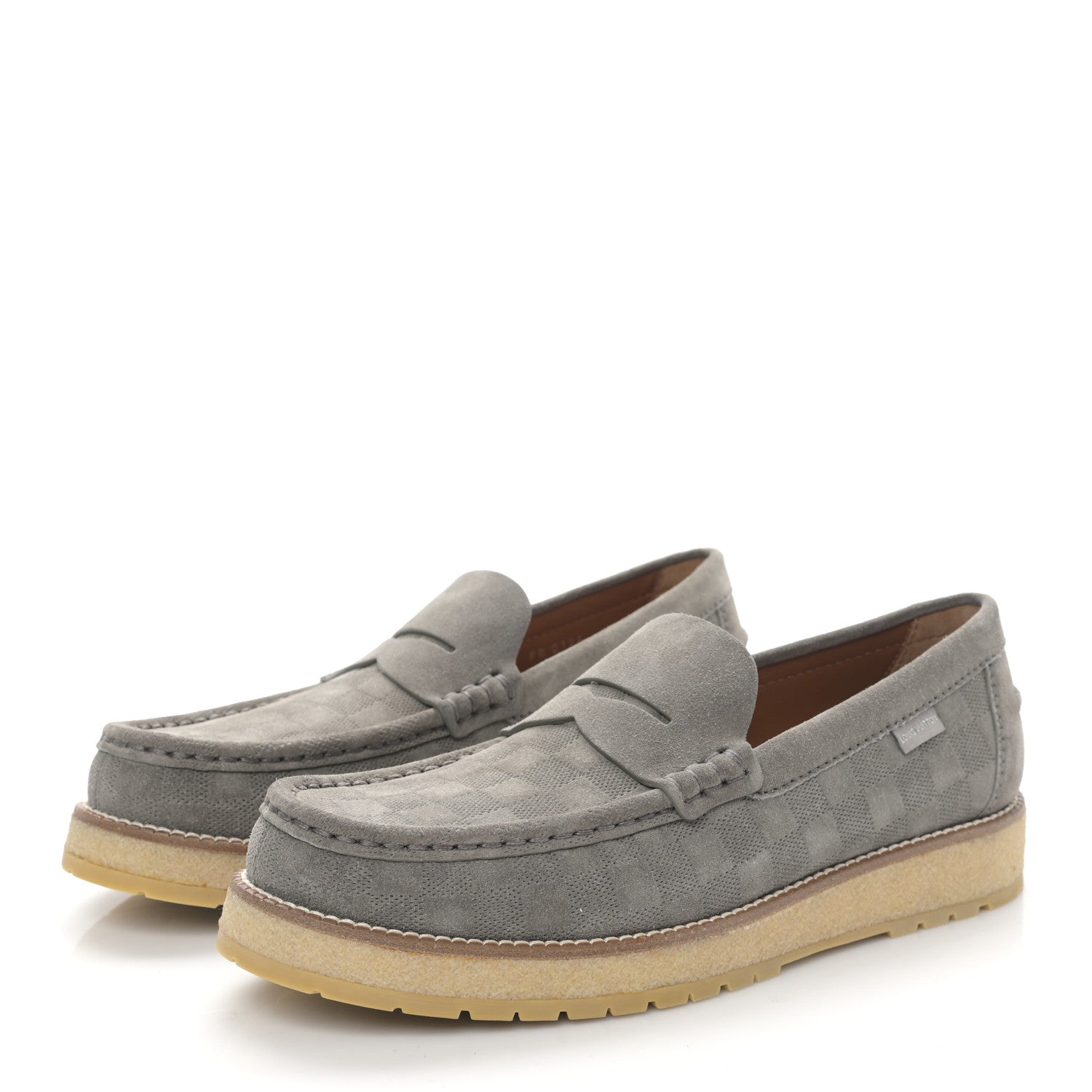 Louis Vuitton LOUIS VUITTON Suede Damier Mens Loafers 10 Grey 3 of 8