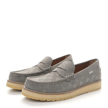 Louis Vuitton LOUIS VUITTON Suede Damier Mens Loafers 10 Grey 3 of 8